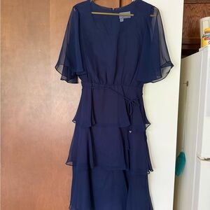 70s or 80s Navy Blue Tiered Dress